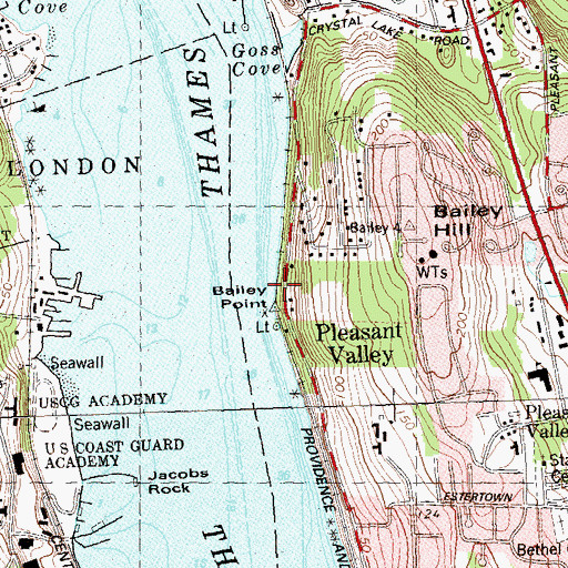 Topographic Map of Bailey Point, CT