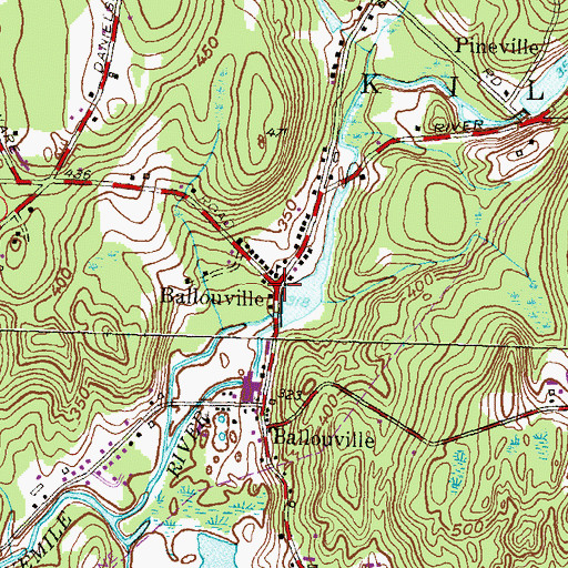 Topographic Map of Ballouville, CT