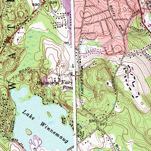 Topographic Map of Balmoral Farm Pond, CT