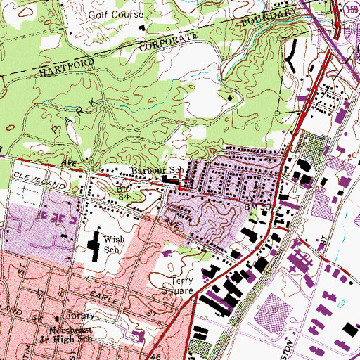 Topographic Map of Barbour School, CT