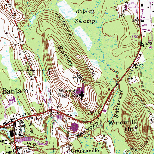 Topographic Map of Barney Hill, CT