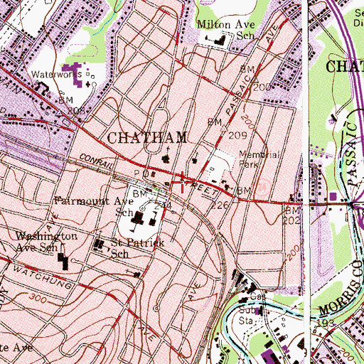 Topographic Map of Chatham Borough Hall, NJ