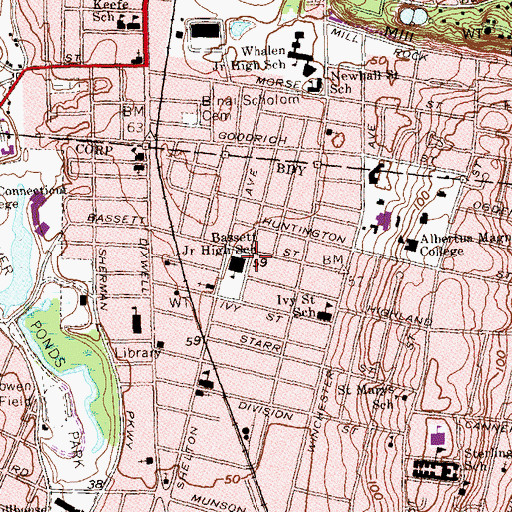 Topographic Map of Lincoln Bassett Community School, CT
