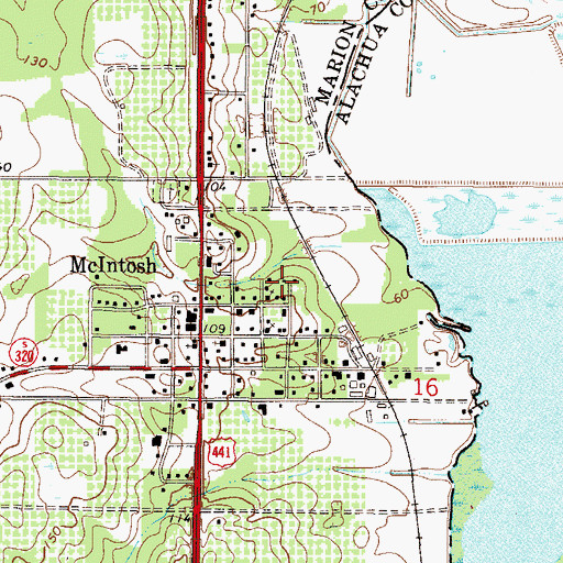 Topographic Map of McIntosh Christian Church, FL