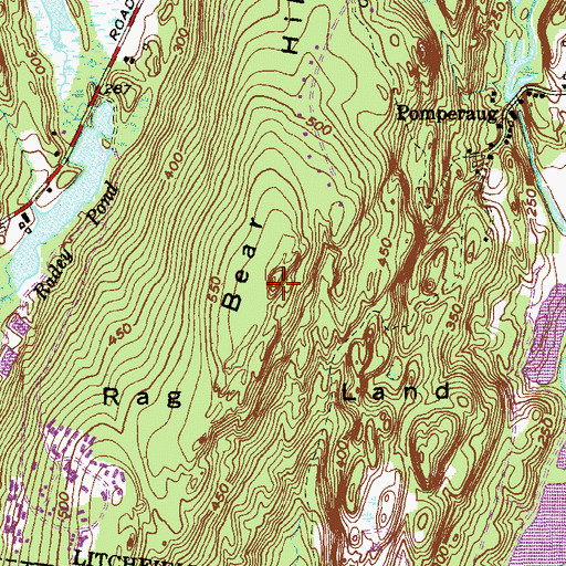 Topographic Map of Bear Hill, CT