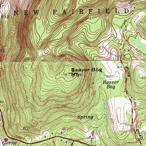 Topographic Map of Beaver Bog Mountain, CT