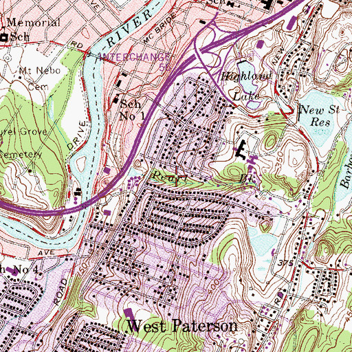 Topographic Map of Memorial Park, NJ