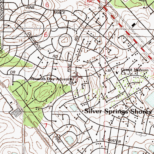Topographic Map of Silver Springs Shores Seventh-Day Adventist Church, FL