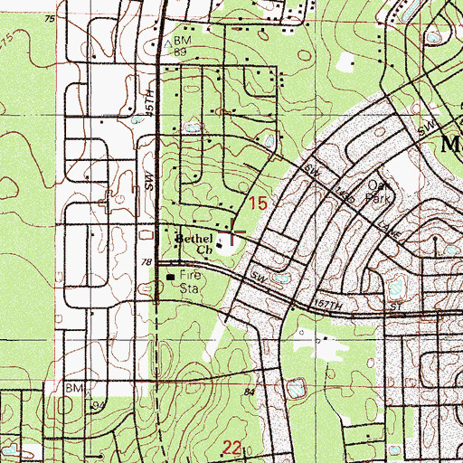 Topographic Map of Bethel Baptist Church, FL