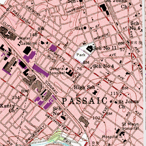 Topographic Map of Passaic Beth Israel Regional Medical Center, NJ