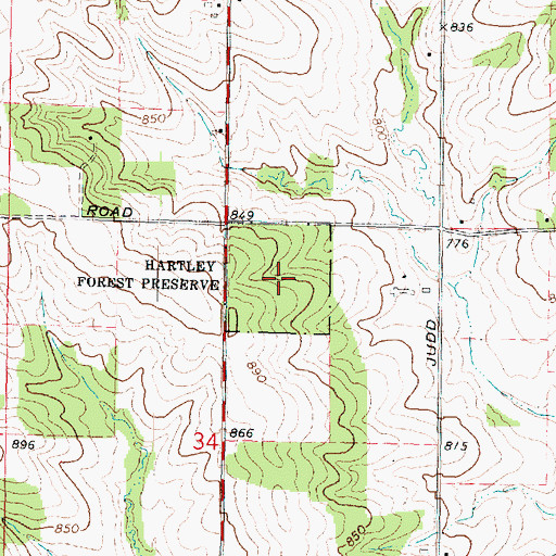 Topographic Map of Hartley Memorial Woods Nature Preserve, IL