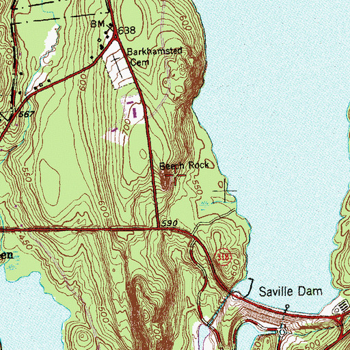 Topographic Map of Beech Rock, CT