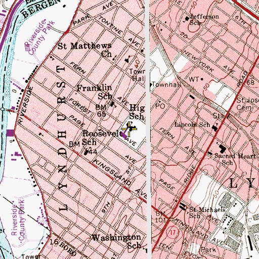 Topographic Map of Lyndhurst High School, NJ