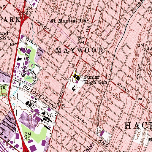 Topographic Map of Maywood Avenue Elementary School, NJ
