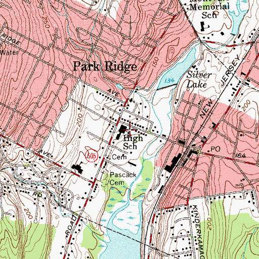 Topographic Map of Park Ridge High School, NJ