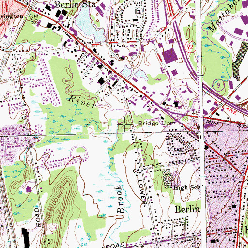 Topographic Map of Belcher Brook, CT