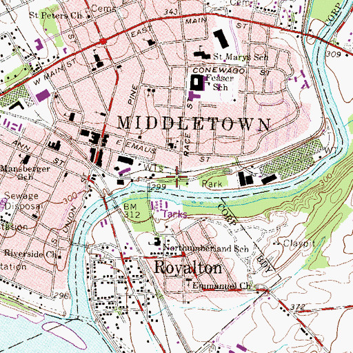 Topographic Map of Borough of Middletown Mill Street Substation, PA