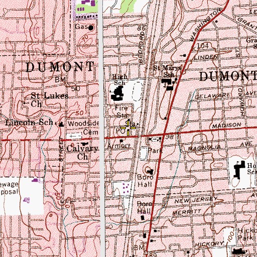 Topographic Map of Dumont Post Office, NJ