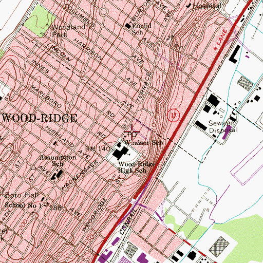 Topographic Map of Wood Ridge Post Office, NJ