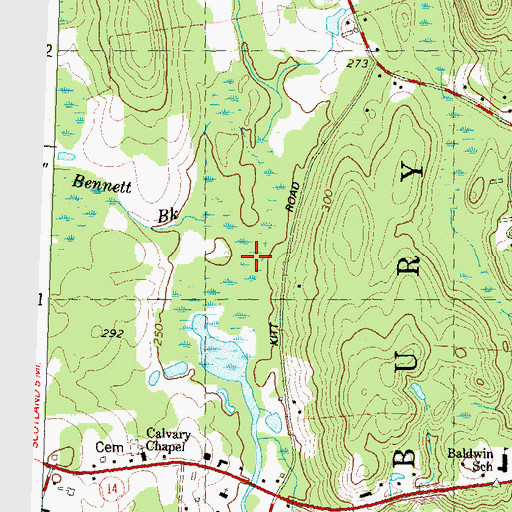 Topographic Map of Bennett Brook, CT