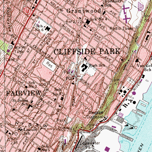Topographic Map of Cliffside Park Post Office, NJ