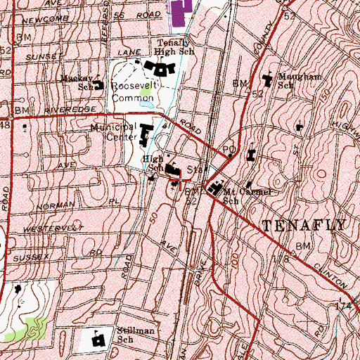 Topographic Map of Tenafly Methodist Church, NJ