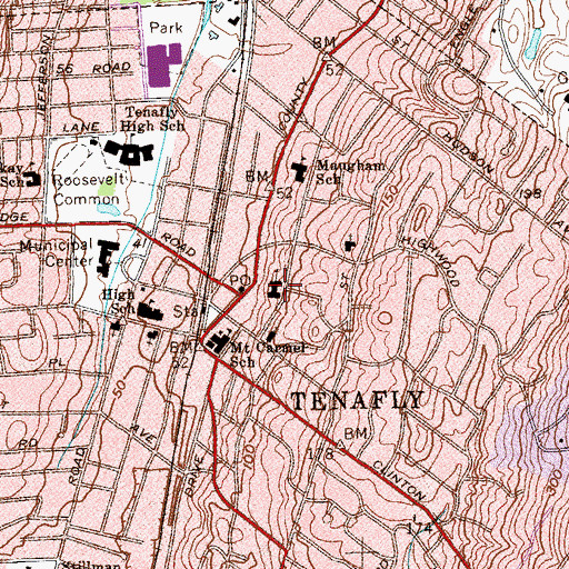 Topographic Map of Tenafly Presbyterian Church, NJ