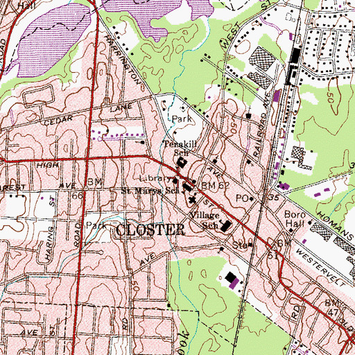 Topographic Map of Closter Public Library, NJ
