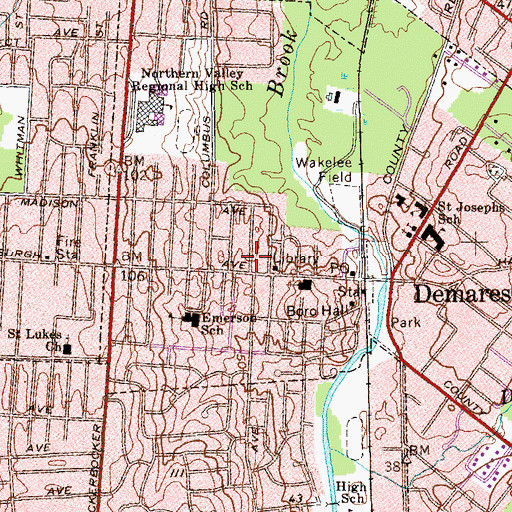 Topographic Map of Demarest Public Library, NJ