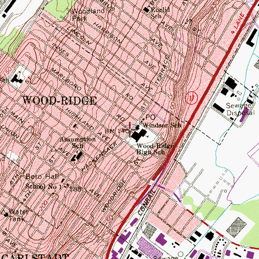Topographic Map of Wood-Ridge Memorial Library, NJ