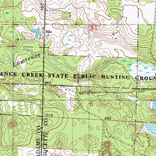 Topographic Map of Lawrence Creek State Natural Area, WI
