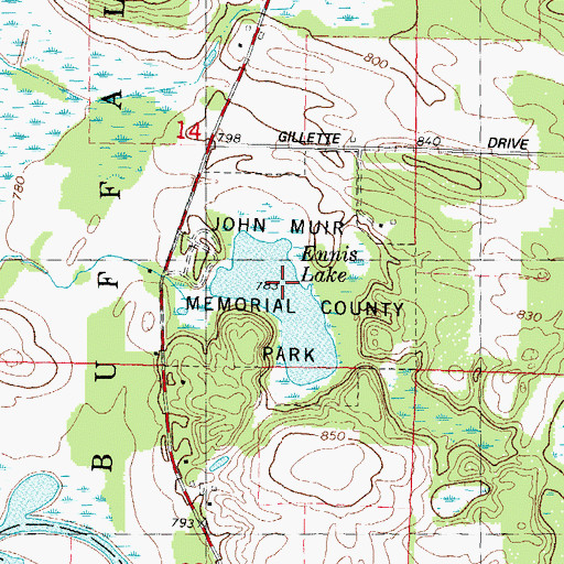 Topographic Map of Muir Park State Natural Area, WI