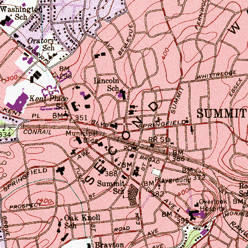 Topographic Map of United Methodist Church of Summit, NJ