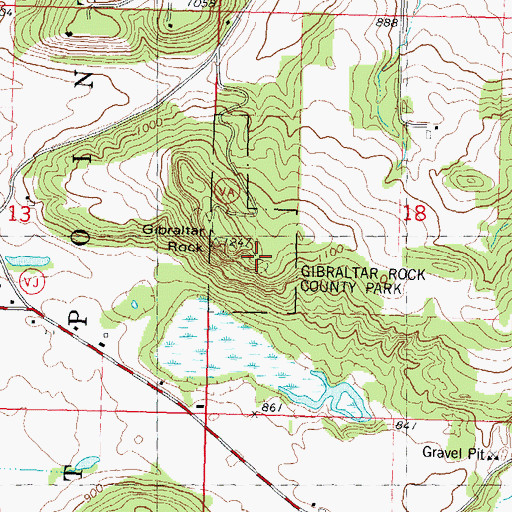 Topographic Map of Gibraltar Rock State Natural Area, WI