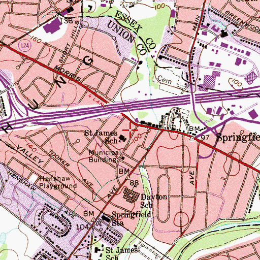 Topographic Map of James Caldwell Elementary School, NJ