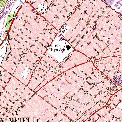 Topographic Map of School Number One Elementary School, NJ