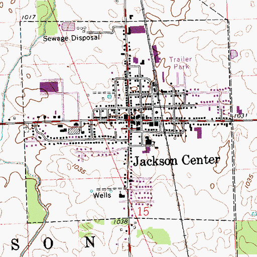 Topographic Map of Jackson Center Post Office, OH