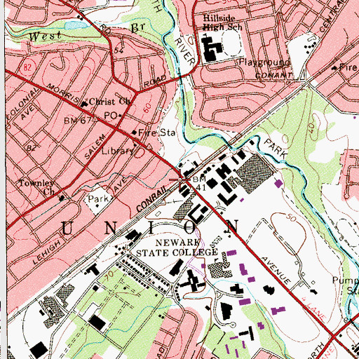 Topographic Map of Union Rail Station, NJ