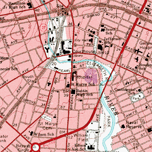 Topographic Map of Trinitas Regional Medical Center, NJ