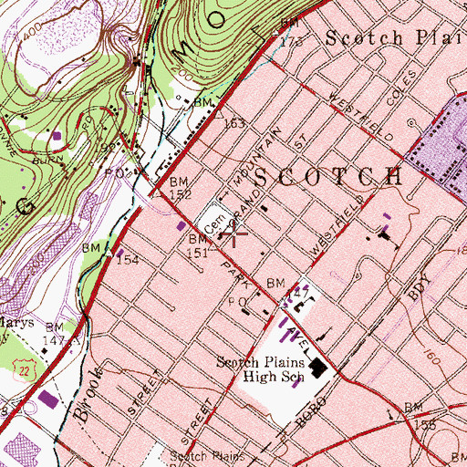 Topographic Map of Scotch Plains Baptist School, NJ