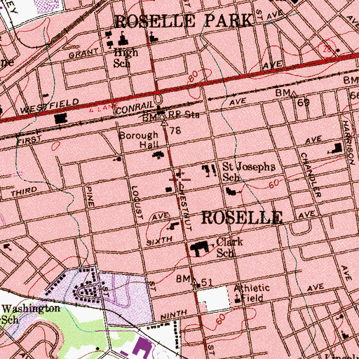 Topographic Map of Roselle Free Public Library, NJ