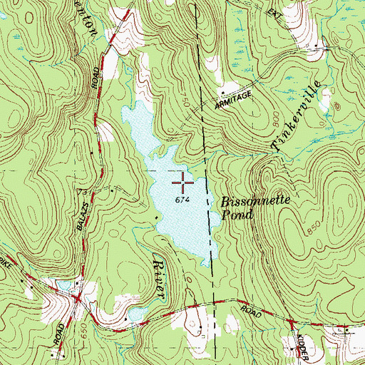 Topographic Map of Bissonnette Pond, CT