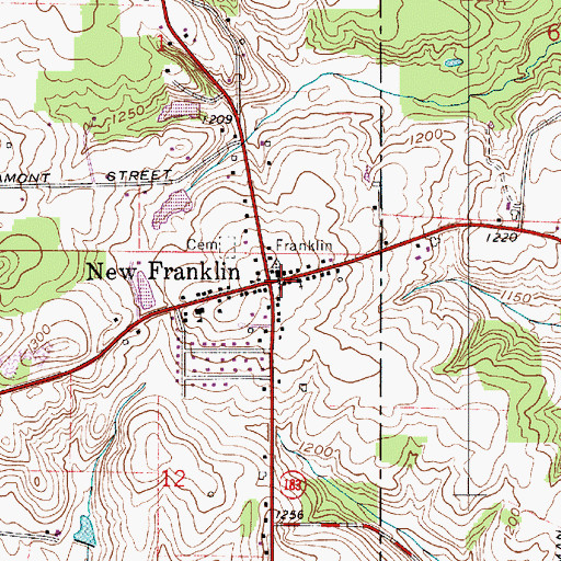 Topographic Map of New Franklin Post Office (historical), OH
