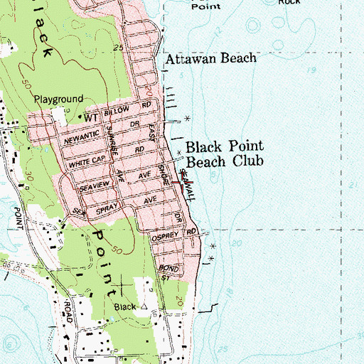 Topographic Map of Black Point Beach Club, CT