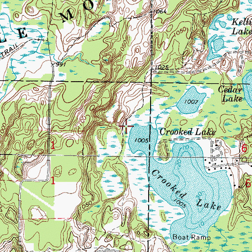 Topographic Map of Crooked Lake Wetlands State Natural Area, WI