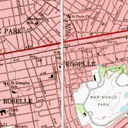 Topographic Map of Roselle United Methodist Church, NJ