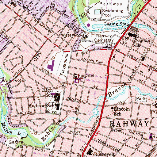 Topographic Map of Robert Wood Johnson University Hospital Rahway, NJ