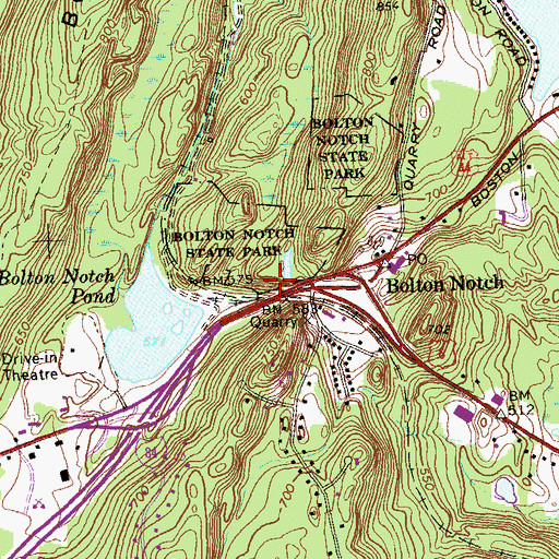 Topographic Map of Bolton Notch State Park, CT