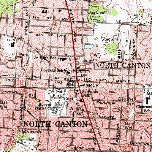 Topographic Map of North Canton Post Office (historical), OH