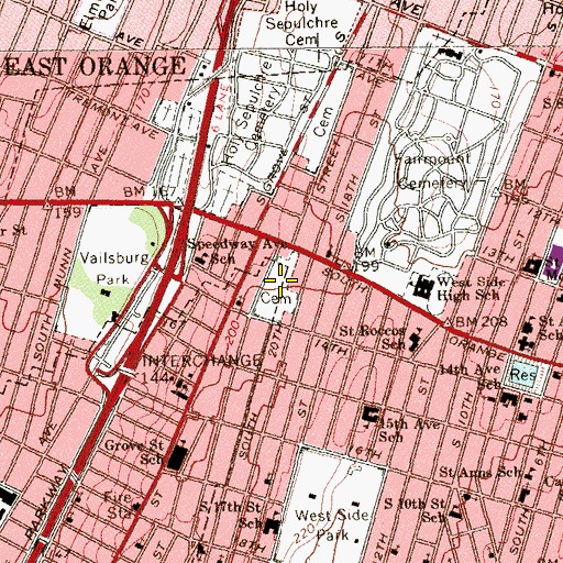Topographic Map of Hebrew Cemetery, NJ